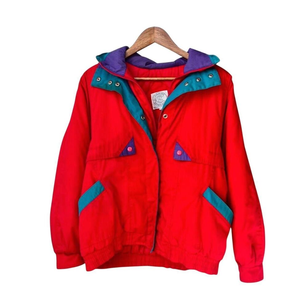 Be In The Current Seen Red and blue vintage 80s ski jacket